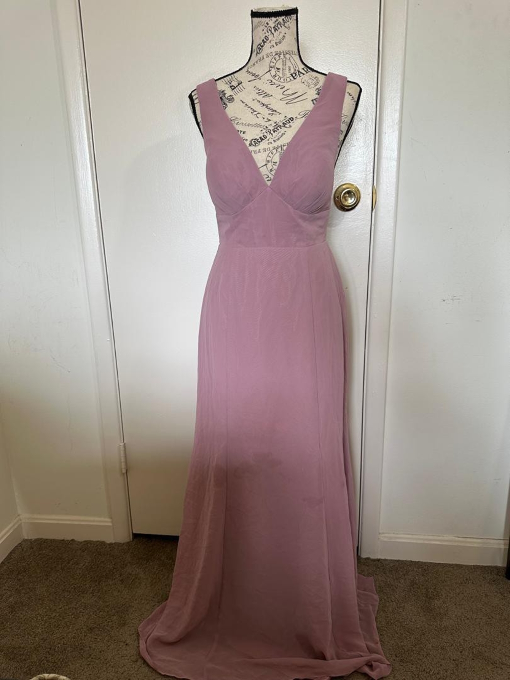 Azazie Mauve Backless Tie-Back A-Line Gown • Size XS - Picture 3 of 12